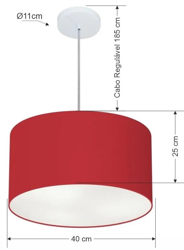 Lustre Pendente Cilíndrico Md-4099 Cúpula em Tecido 40x25cm Bordo - Bivolt