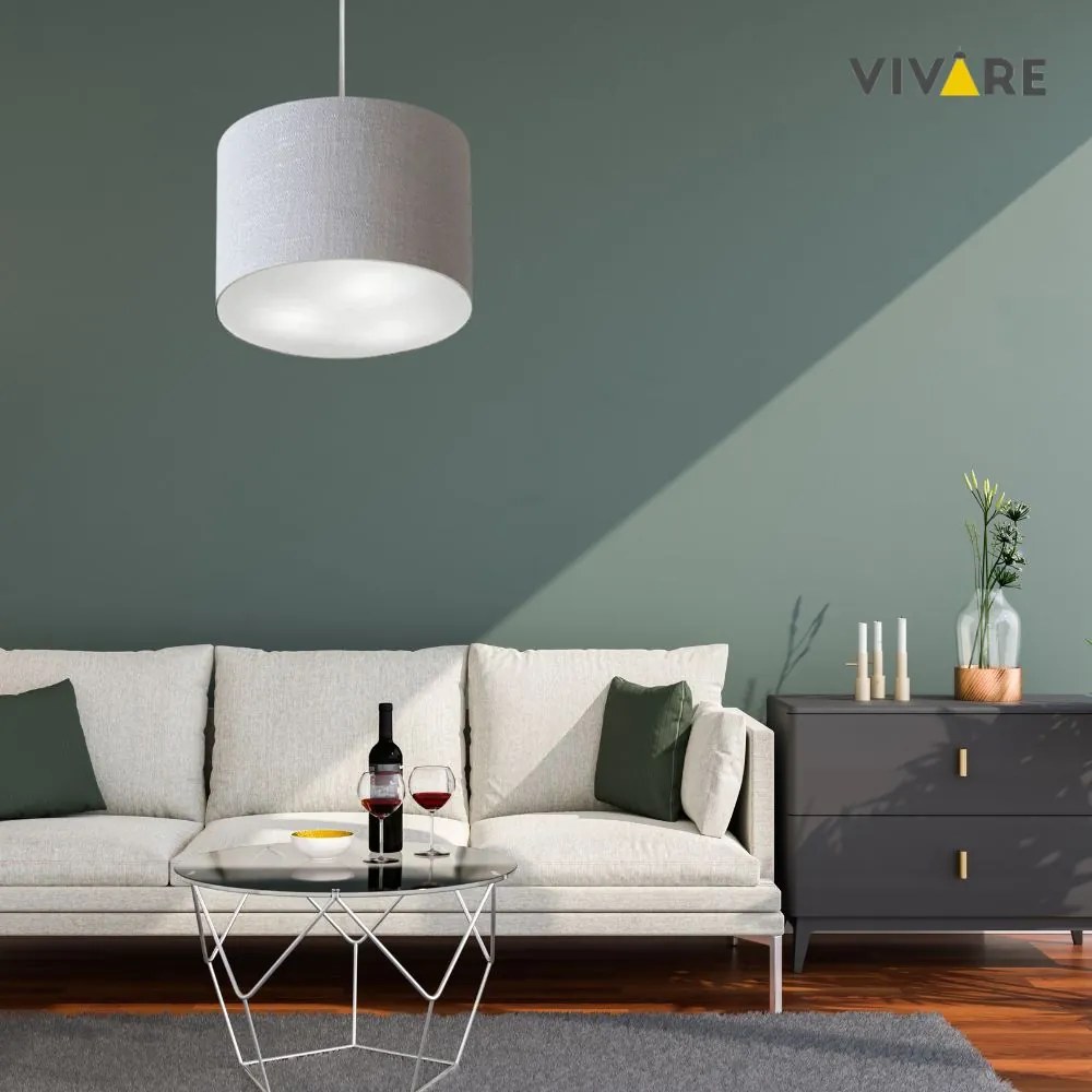 Lustre Pendente Cilíndrico Md-4212 Cúpula em Tecido 40x30cm Rustico Cinza - Bivolt