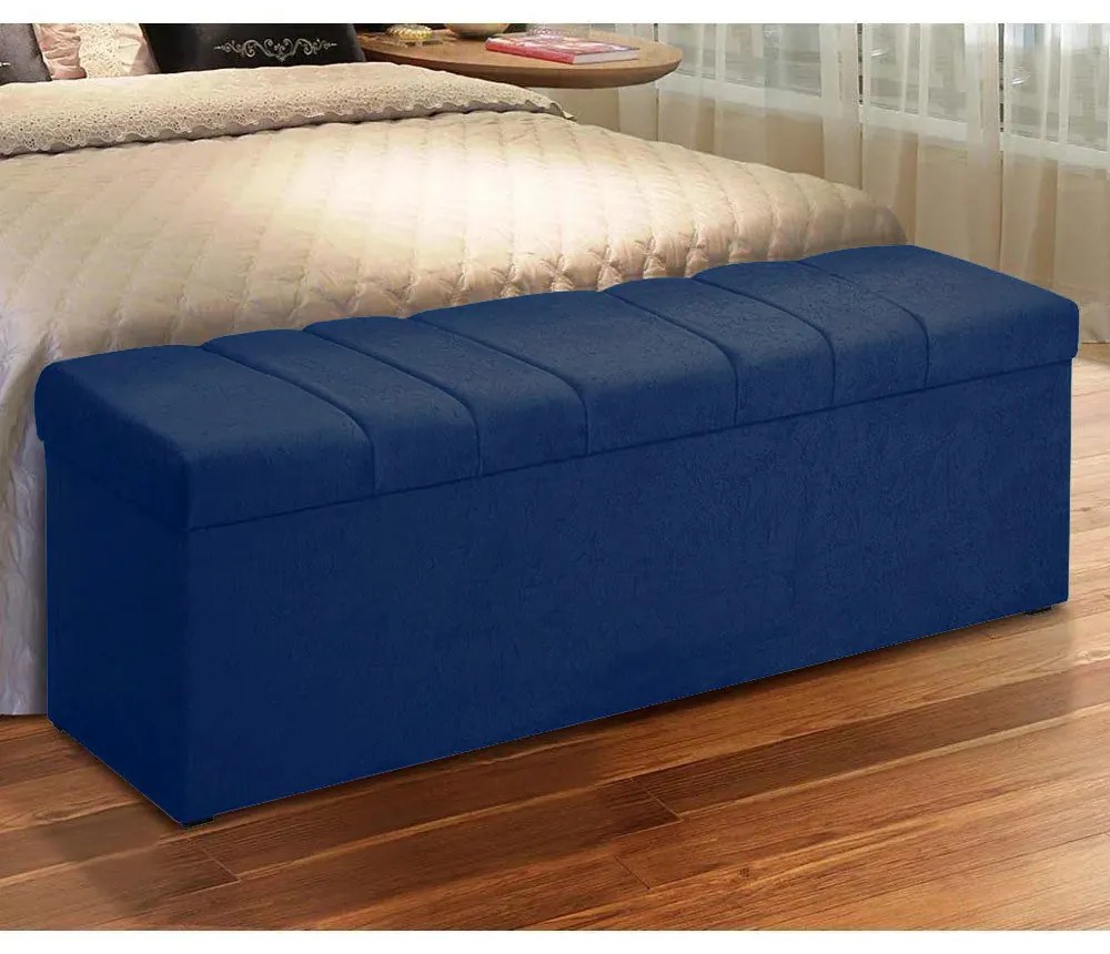 Calçadeira com Baú Londres 120 cm Suede Azul Marinho - D'Rossi