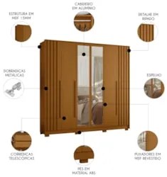 Guarda Roupa Casal 237cm com Espelho Vinna A02 Cinamomo - Mpozenat