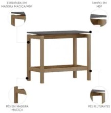 Mesa Lateral Com Prateleira Pé Madeira Soleil Tauari/Grafite F07 - Mpo