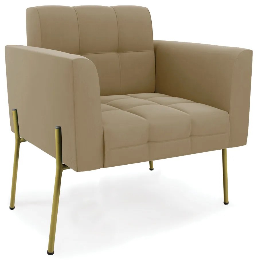 Sofá Namoradeira e 2 Poltronas Pé de Ferro Dourado Elisa Suede D03 - D'Rossi - Marrom Rato
