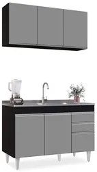 Armário Aéreo Virgínia e Balcão Com Pia 120cm Michigan Preto/Cinza - L