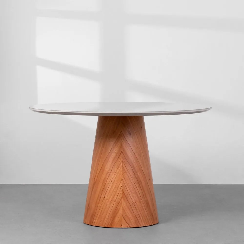 Mesa de Jantar Dadi Redonda Tampo em Vidro - Off White - 1,35m