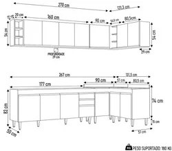Armário de Cozinha Modulado de Canto 7 Peças CP34 Balcão sem Tampo Bra