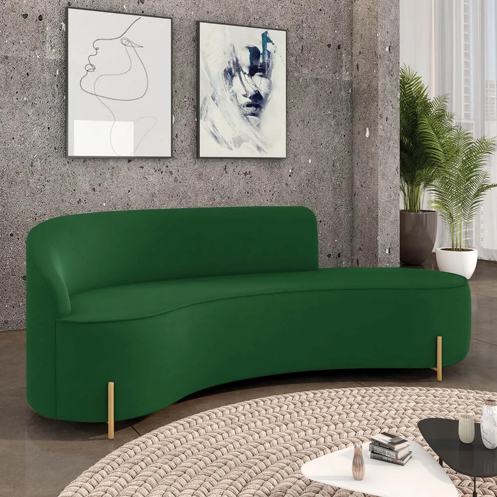 Sofá 4 Lugares Orgânico 220cm Pé Dourado Morgan Suede D03 - D'Rossi - Verde