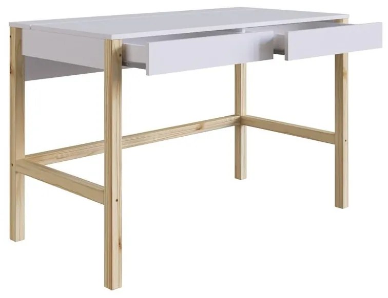Mesa Escrivaninha Home Pinus Natural 120cm 2 Gavetas Branca