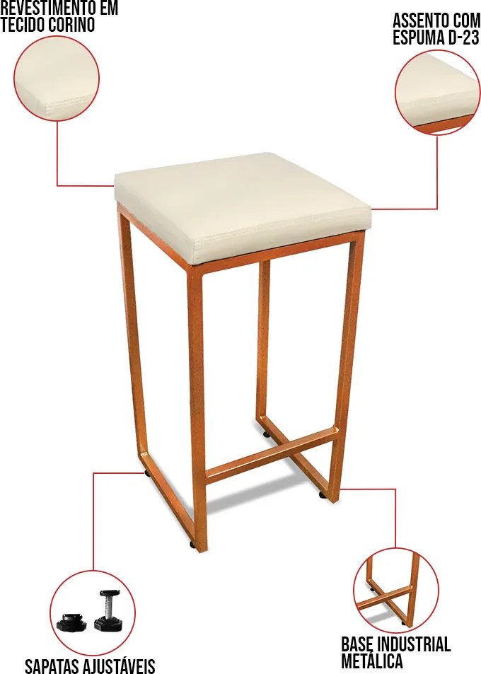Banqueta Alta para Cozinha Industrial Kit 4 Nick Bronze e Sintético D03 - D'Rossi - Bege