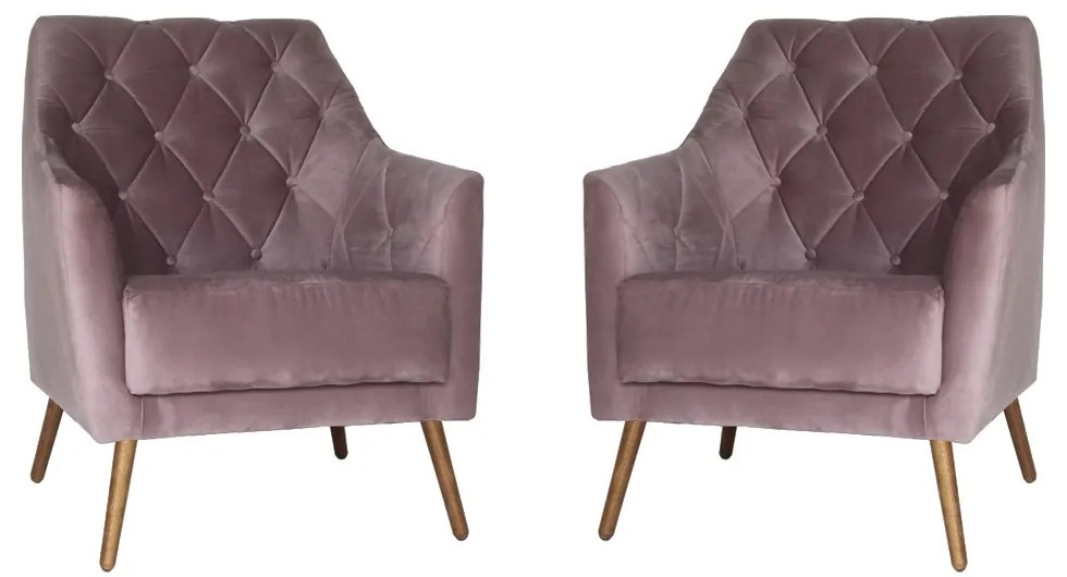 Kit 2 Poltronas Atena Decorativa Botonê Pés Palito Veludo Crepe