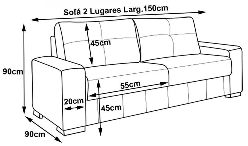 Sofá 2 Lugares 150cm Turim Couro Fendi G58 - Gran Belo