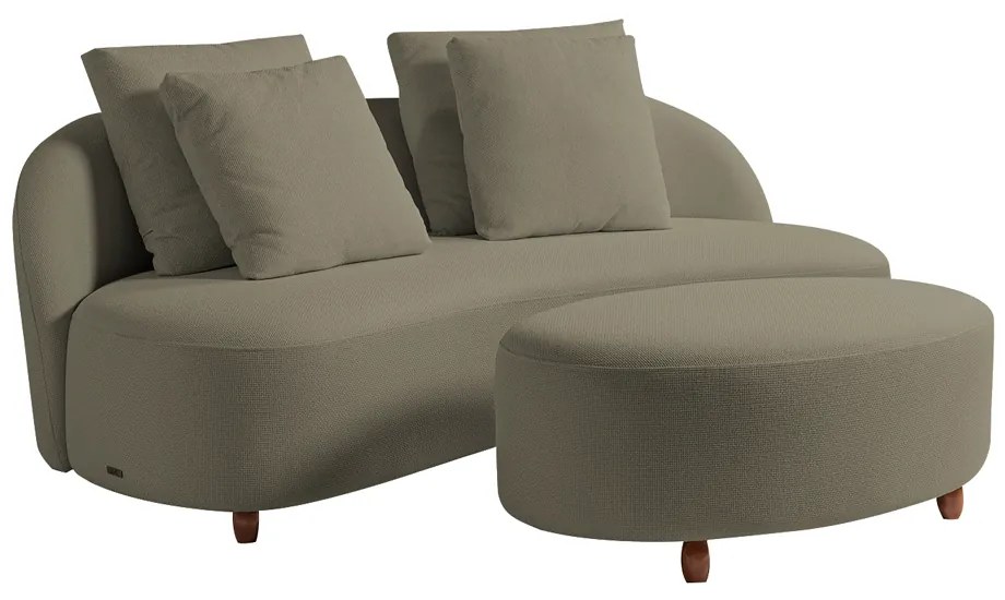 Sofá Living Sala de Estar Rocca 192cm com Puff Pés Madeira Linho Rústico Castor G92 - Gran Belo