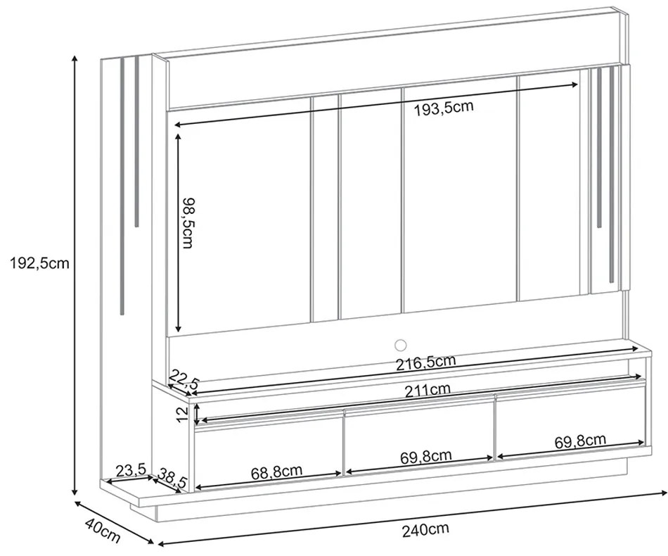 Home Theater Decorativo Montane para TV até 75" com LED Off White/Cinamomo G26 - HB Móveis