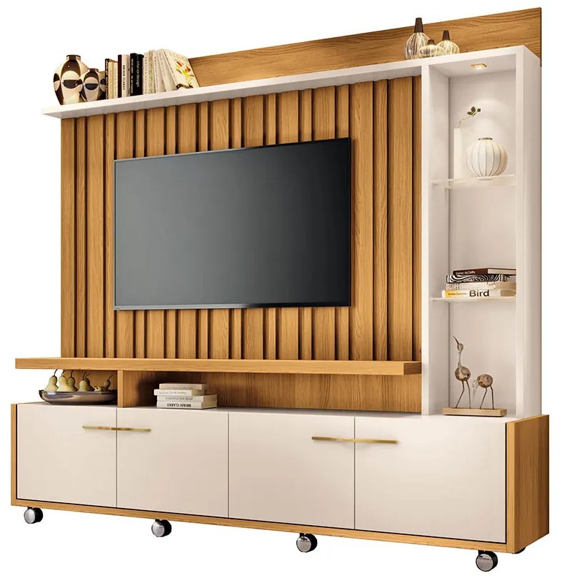 Estante de TV 60 Pol 200cm Sam H01 - D'Rossi - Cinamomo e Off White