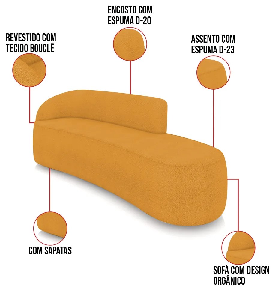 Sofá 4 Lugares Orgânico 220cm Morgan e 2 Poltronas Lua Bouclê Mostarda D03 - D'Rossi