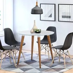 Mesa De Jantar Redonda 90cm 4 Lugares Tampo de Vidro Veneza C14 Branco