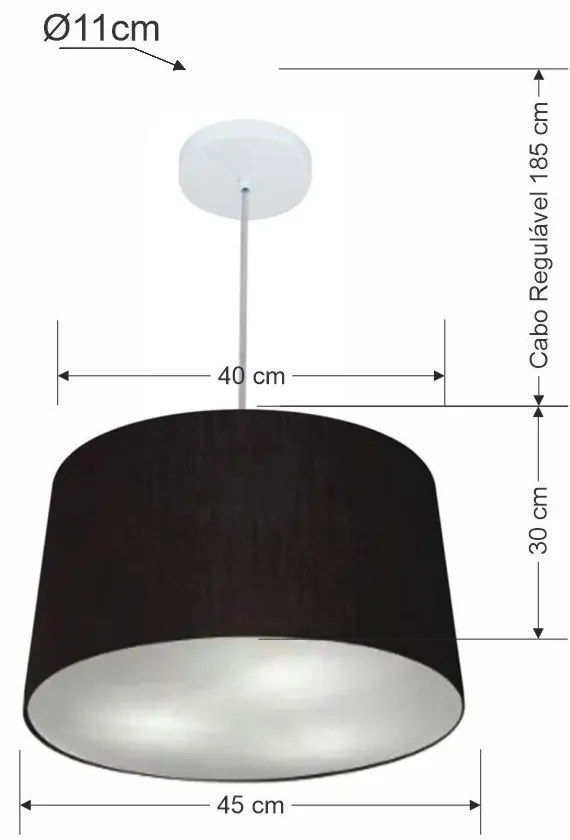 Lustre Pendente Cone Md-4156 Cúpula em Tecido 30/45x40cm Preto - Bivolt