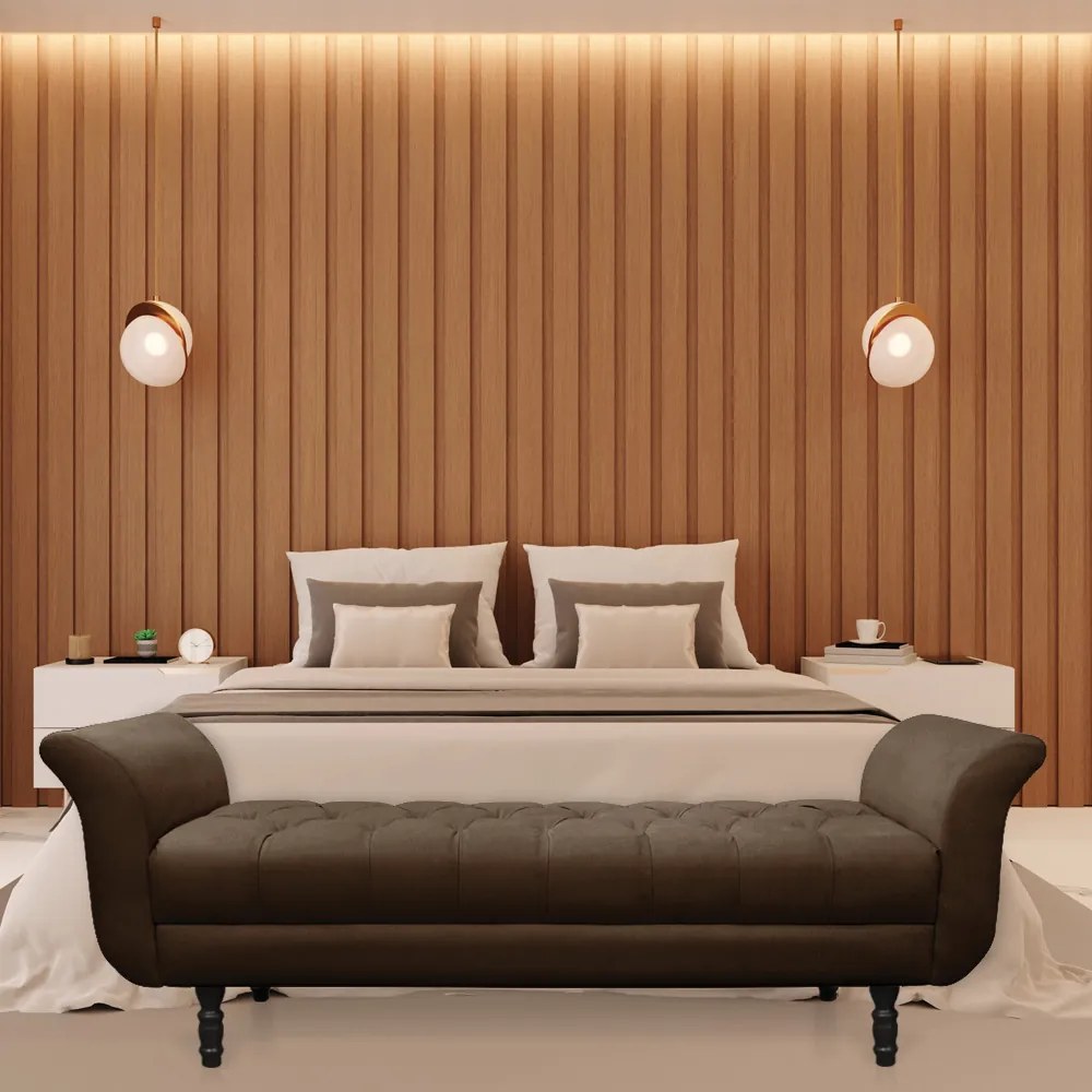 Recamier Olinda Suede 160 cm Pés Torneados Tabaco - D'Rossi - Marrom