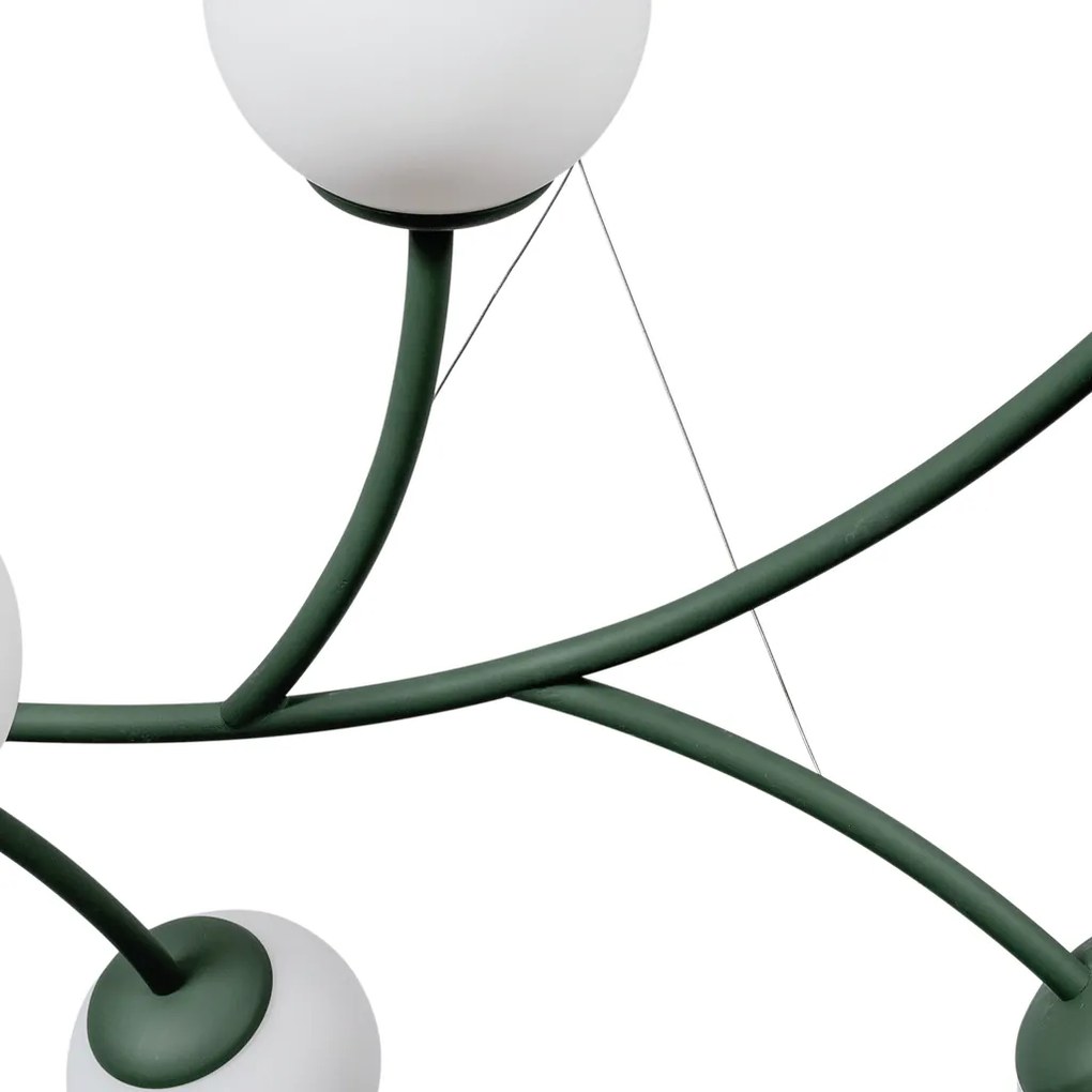Pendente Zucca 65X142Cm 10Xg9 Cabo Aço Chumbador + Cabo Rayon / Globo... (BT - Branco Texturizado, FOSCO)