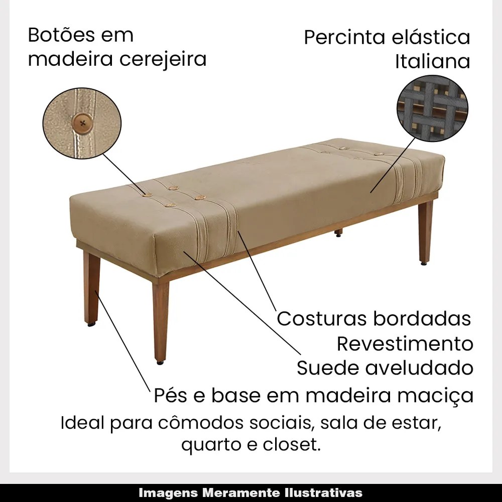 Recamier Decorativo 90cm Kors Suede Pés de Madeira Bege G63 - Gran Belo