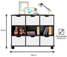 Kit 2 Nichos Organizadores com Rodízios Toys 6 Gavetas Q01 Preto/Branc