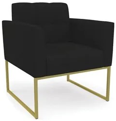 Sofá Namoradeira e 1 Poltrona Base Industrial Dourado Ana Linho Preto