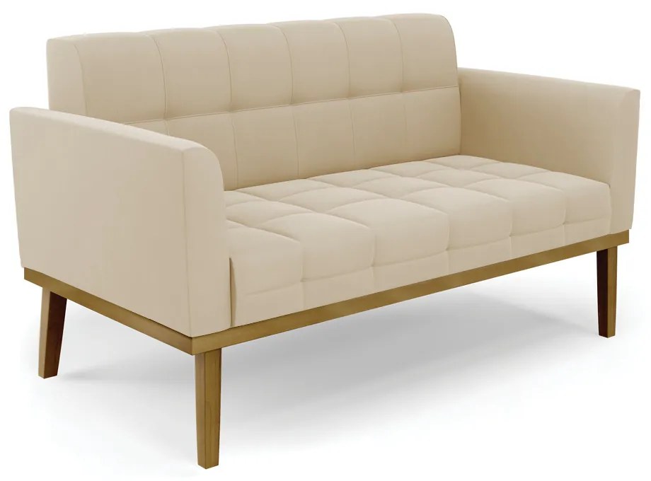 Namoradeira com 2 Poltronas Base de Madeira Castanho Elisa Suede D03 - D'Rossi - Bege
