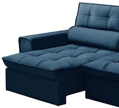 Sofá Retrátil Reclinável 3 Lugares 180cm Blanches F05 Veludo Azul - Mp
