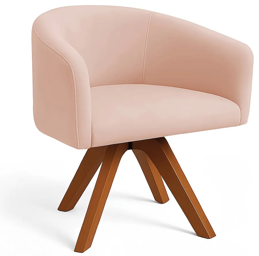 Poltrona Sala Base Giratória Madeira Arielle Veludo Rosê D03 - D'Rossi