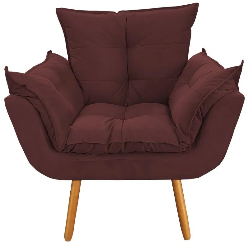 Poltrona Decorativa Opala Pés Palito Suede Bordô - Sheep Estofados - Vermelho escuro