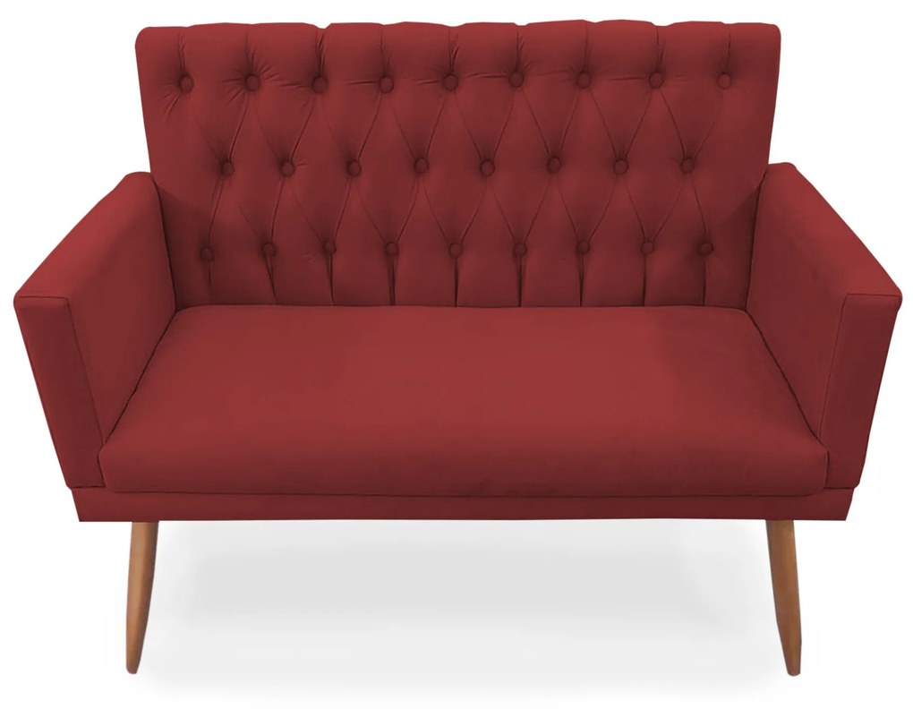 Kit 2 Poltronas 1 Namoradeira Clara Capitonê Pés Palito Suede Vermelho - Sheep Estofados