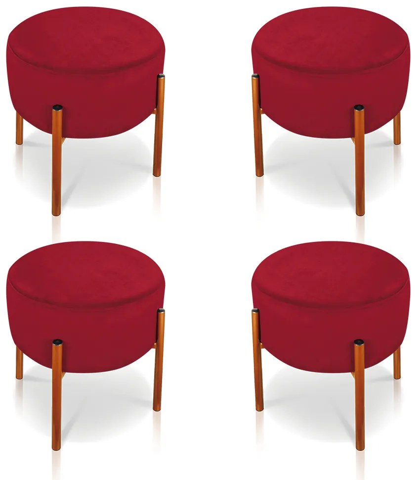 Kit 04 Puffs Iron Suede Base Metálica Cobre - Vermelho
