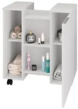 Gabinete Para Banheiro 55cm 1 Porta Com Rodízios Pequin Branco - Becha