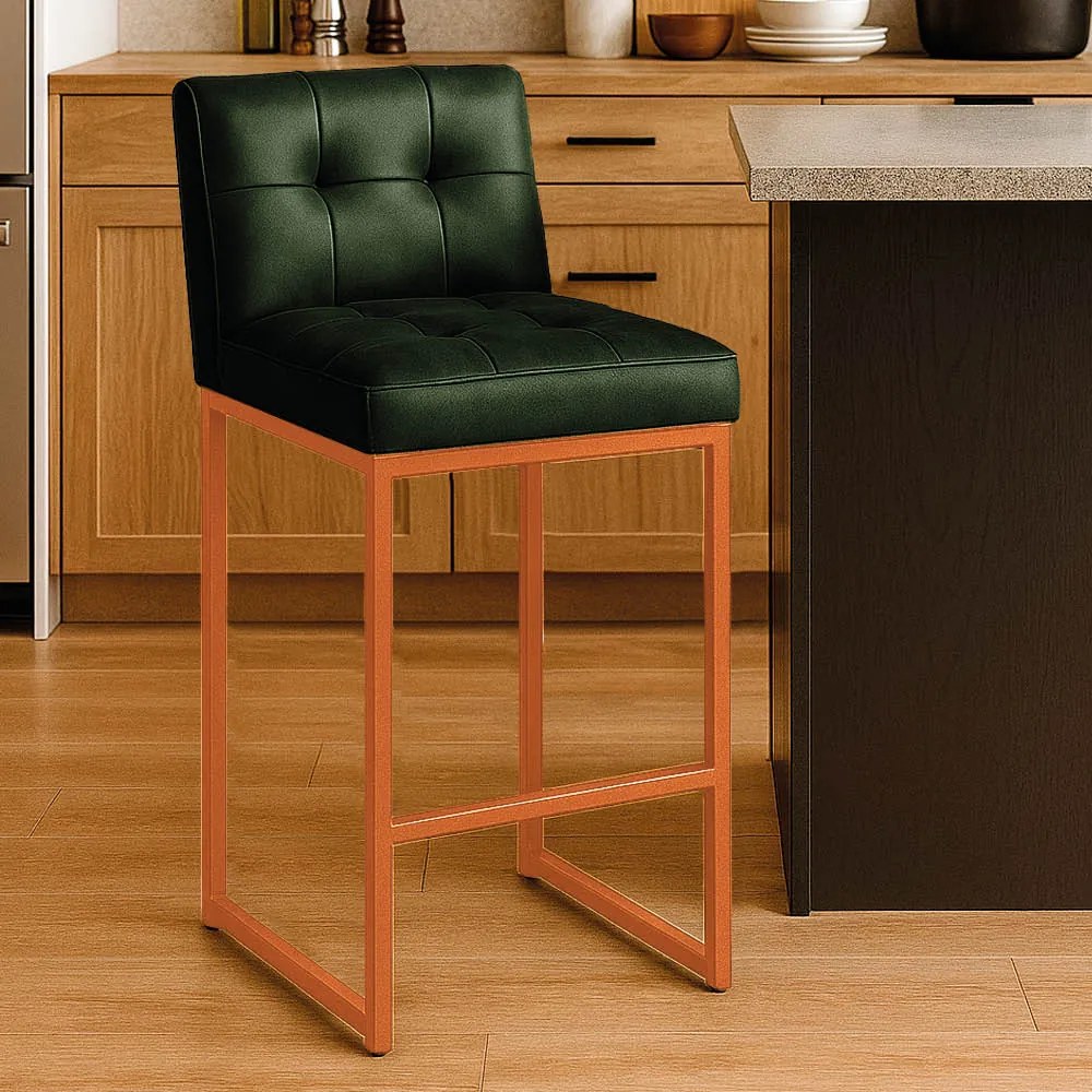 Banqueta Cozinha Alta com Encosto Industrial Bronze Lirina PU C05 - D'Rossi - Verde