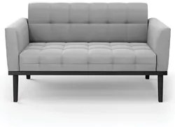 Sofá Namoradeira e 1 Poltrona Base Madeira Preto Ana Suede Cinza - Ibi