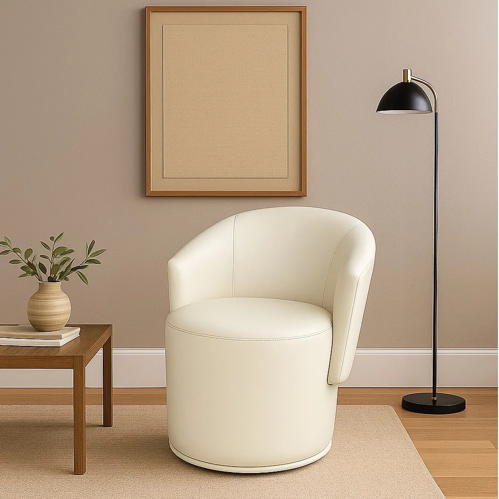 Poltrona Decorativa Orgânica Fixa para Sala Malu Sintético PU Bege M11 - D'Rossi