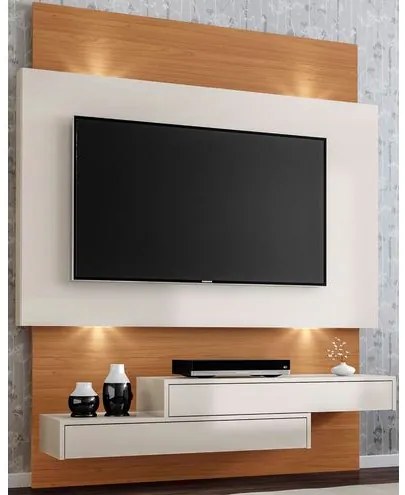 Painel Noruega com Led cor Off White com Freijo 140cm - 42140 Sun House