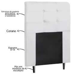 Cabeceira Cama Box Solteiro 90cm Luna Sintético Branco Z51 - Mpozenato
