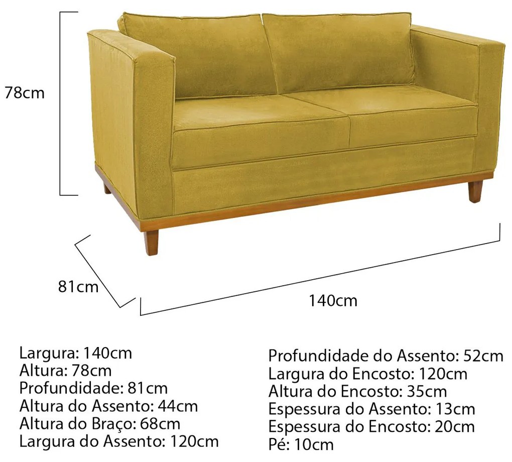 Kit Sofá 2 Lugares e 2 Poltronas Europa Suede Amarelo ADJ Decor