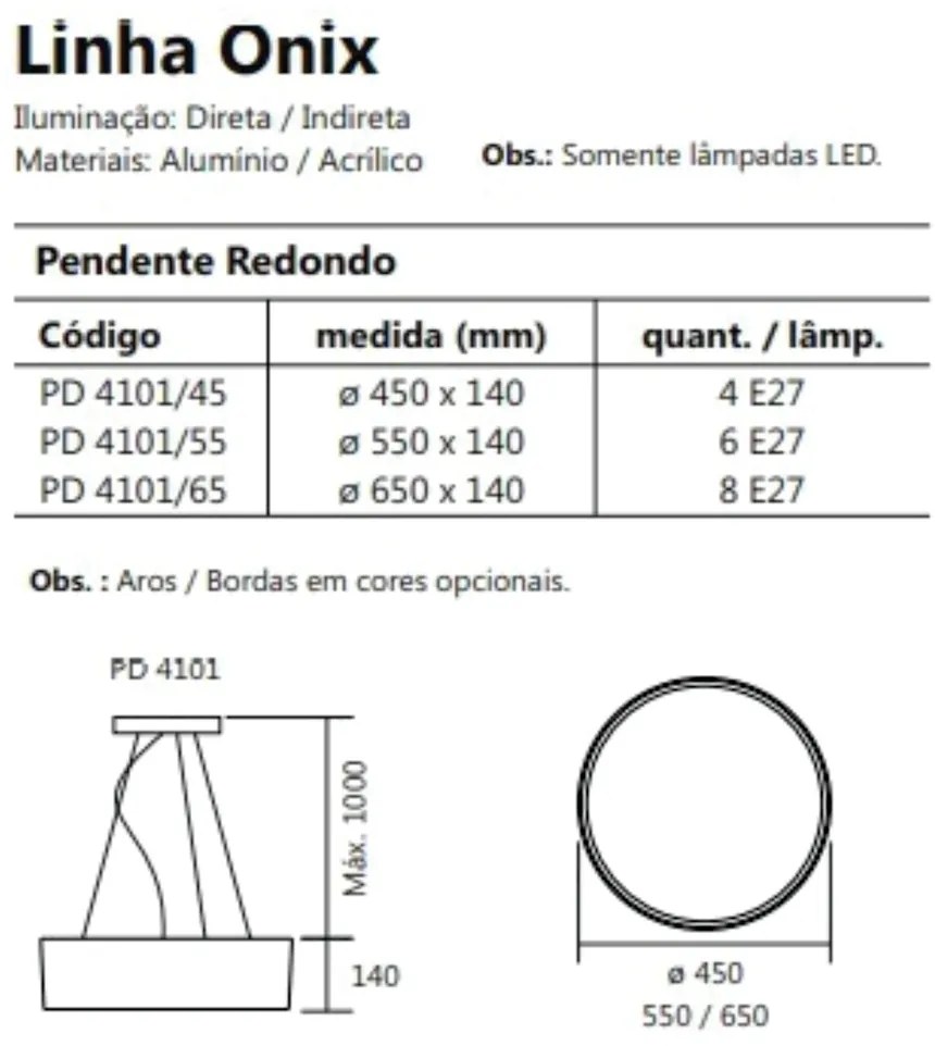 Pendente Redondo Onix Ø45X14Cm 4Xe27 Aro Recuado / Metal E Acrilico |... (TT-M Titânio Metálico, CB-V - Cobre Escovado)