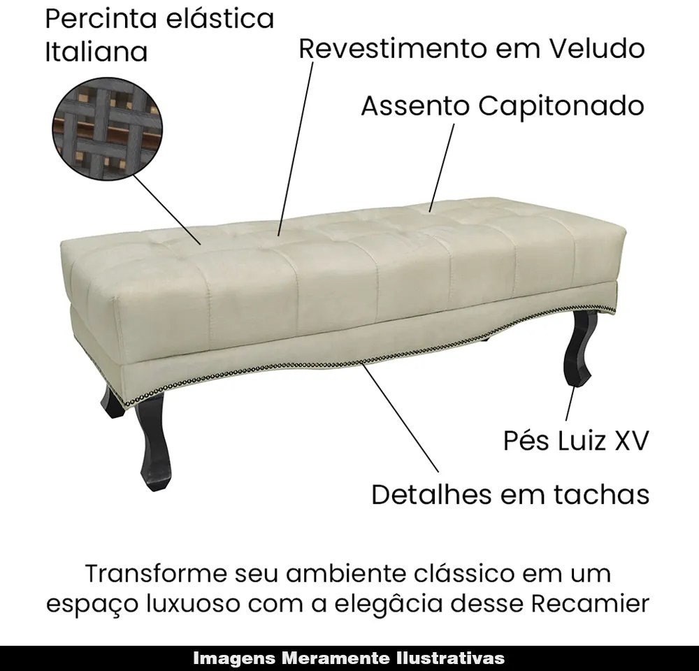 Recamier Decorativo 160cm Loewe Veludo Pés de Madeira Bege G63 - Gran Belo