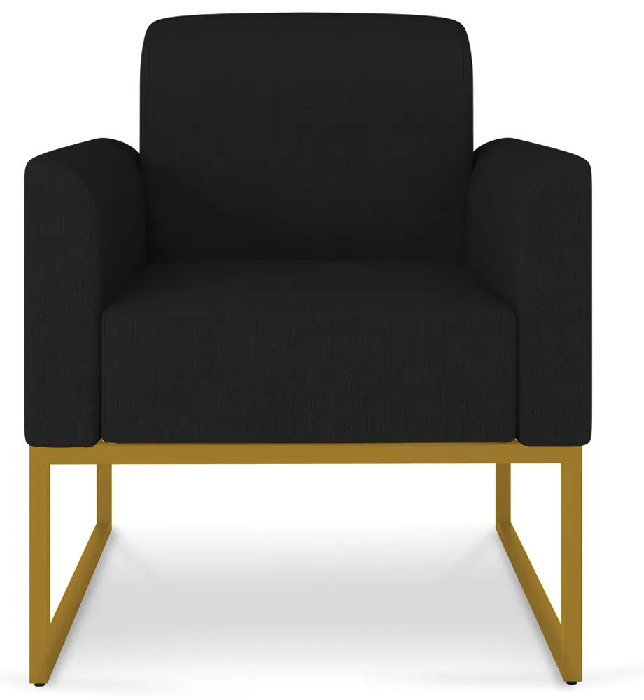 Poltrona Decorativa Isabella Base Industrial Linho Preto/Dourado G19 - Gran Belo