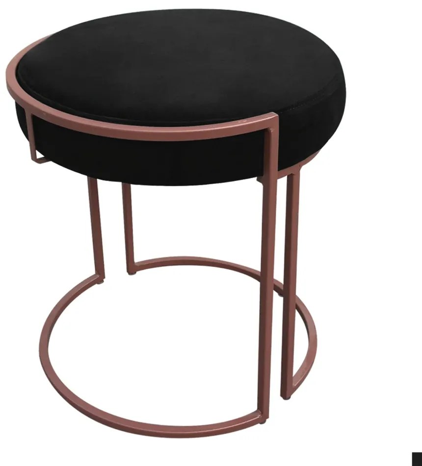 Puff Redondo Base Industrial Cobre Kit 2 Love Suede - Preto