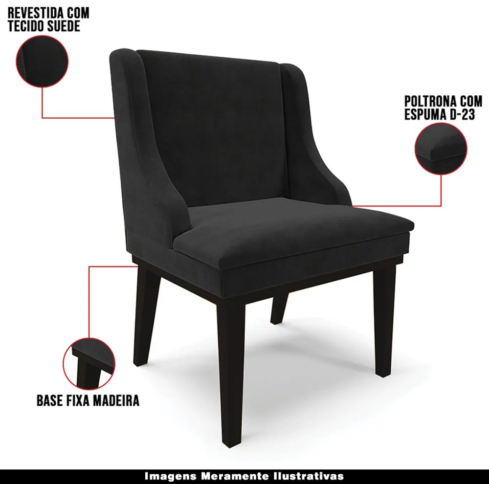 Kit 5 Cadeiras Decorativas Sala de Jantar Base Fixa de Madeira Firenze Suede Preto G19 - Gran Belo