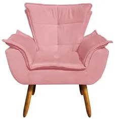 Poltrona Decorativa Pés Palito com Puff Opla Suede Rose - Ibiza