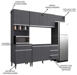 Cozinha Modulada 4 Peças Balcão sem Tampo 120cm Andréia Cinza - AJL Mó