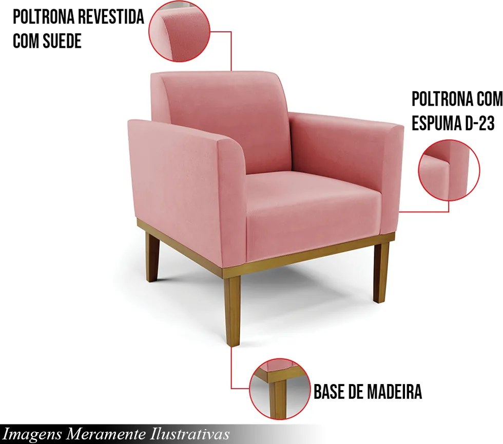 Kit 2 Poltronas Decorativas Isabella Pés Fixo em Madeira Castanho Suede Rose G19 - Gran Belo