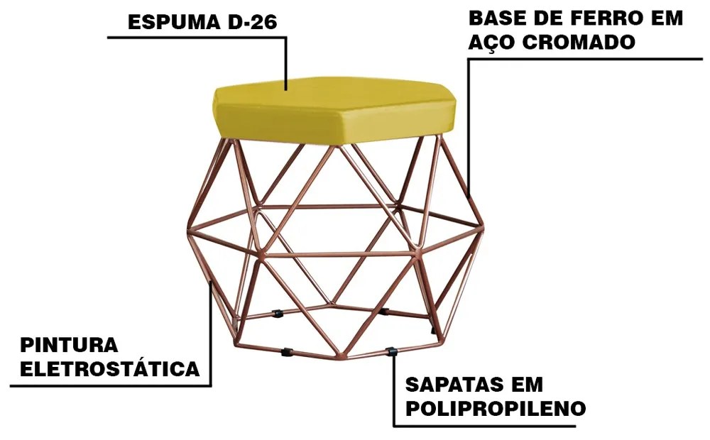 Kit 2 Puff Decorativo Base Bronze Elsa Suede Amarelo G41 - Gran Belo