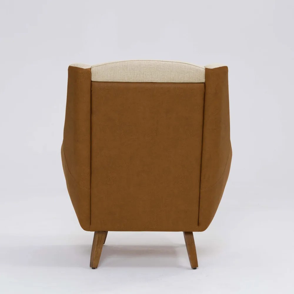 Poltrona Decorativa Mildred D07 Pés Madeira Corano Terracota e Linho Marfim - D'Rossi