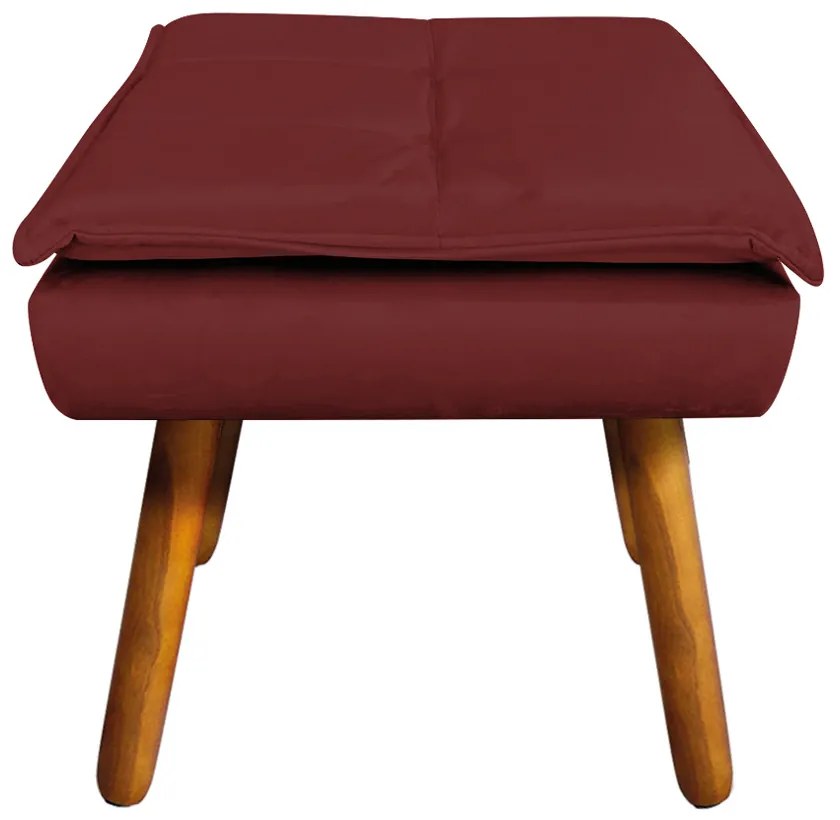 Kit 02 Puffs Opala Veludo Marsala Pés Palito Castanho - D'Rossi