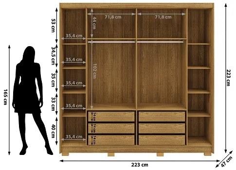 Guarda Roupa Com Espelho Pernambuco 6 Portas e 6 Gavetas Nature/Alasca - Vila Rica Móveis